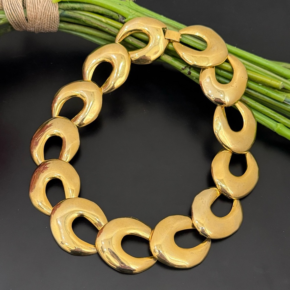 Vintage Unsigned Goldtone Chunky Link Statement 17” Collar Necklace 86g.
